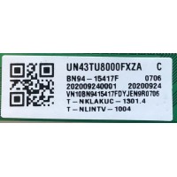 KIT DE TARJETAS PARA TV SAMSUNG / NUMERO DE PARTE MAIN BN94-15417F / BN41-02756B / BN97-16939J / BN96-52107A / BN9415417F / FUENTE BN44-01053A / L43S6_TDY / BN4401053A / PANEL CY-BT043HGNV1H / MODELO UN43TU8000 / UN43TU8000FXZA DB08